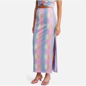 NWT Open Edit 90s Satin Side Slit Skirt Ombre Pink Blue Purple size L